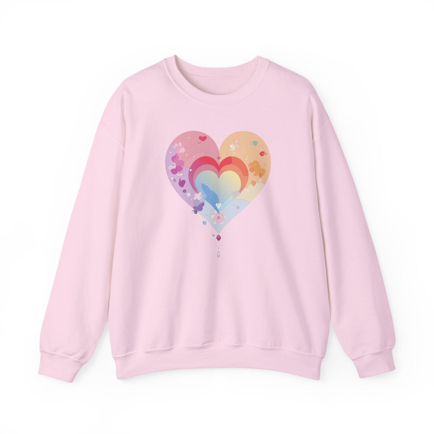 Rainbow Heart Floral Sweatshirt Unisex Valentines Day Gift Cozy Crewneck Sweatshirt