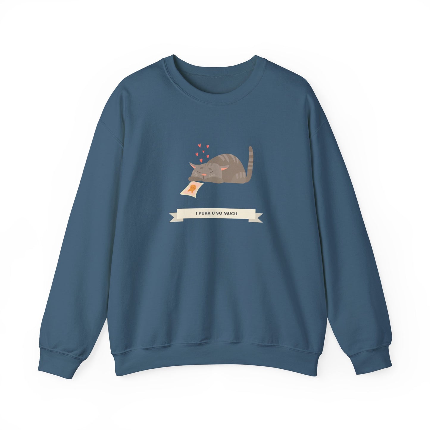 Cat Heart Sweatshirt Unisex 50/50 Cotton Poly Valentine Day Crewneck Gildan 18000