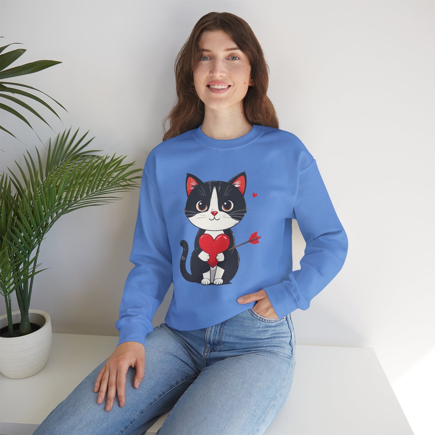 Cat Heart Sweatshirt, Heart Sweatshirt, Cat Sweatshirt, Valentine's Day Sweatshirt, 50/50 Cotton-Poly Animal Sweatshirt 110