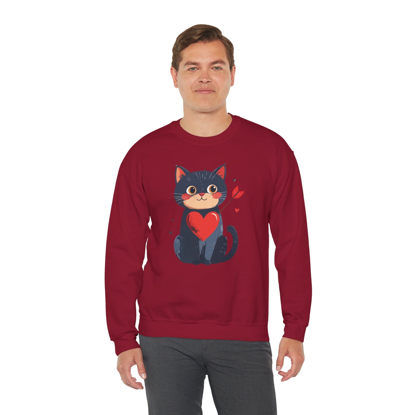 Cat Heart Sweatshirt Unisex Valentines Day Fifty Fifty Cotton Poly 8 Oz Heavy Blend