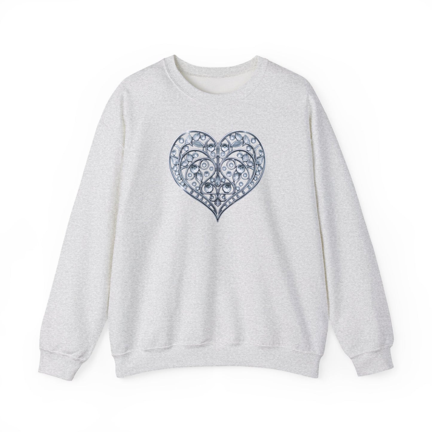 Big Crystal Heart Sweatshirt Unisex Fifty Fifty Cotton Poly Crewneck Valentines Day Sweatshirt