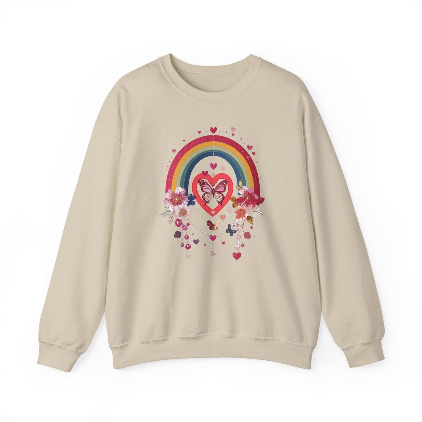 Rainbow Heart Floral Unisex Sweatshirt Crewneck Love Valentine's Day Graphic Gildan 18000