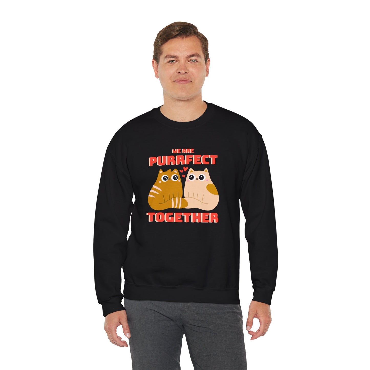 Cat Heart Sweatshirt Unisex 50/50 Cotton-Poly Blend Valentine Gift For Cat Lovers