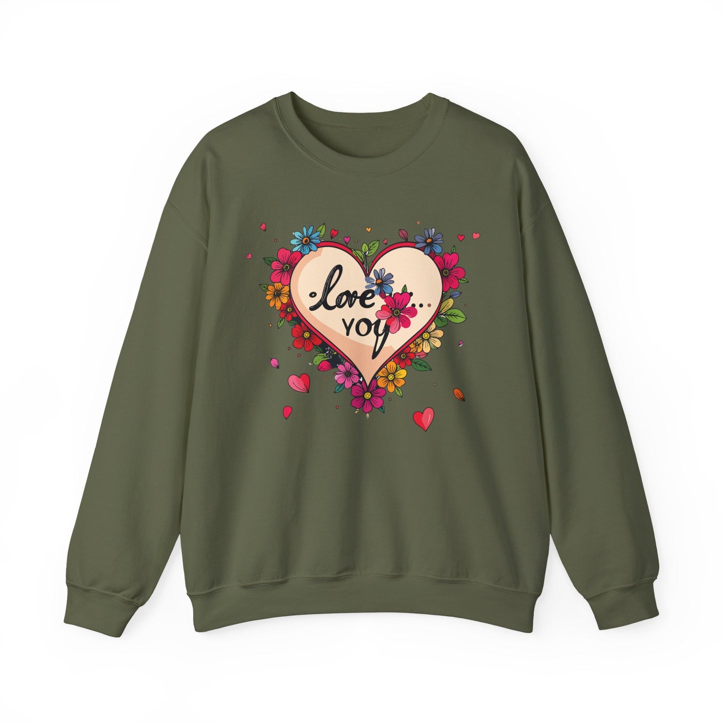 Floral Heart Love Sweatshirt Floral Heart Valentines Day Unisex Crewneck Fifty Fifty Cotton Polyester