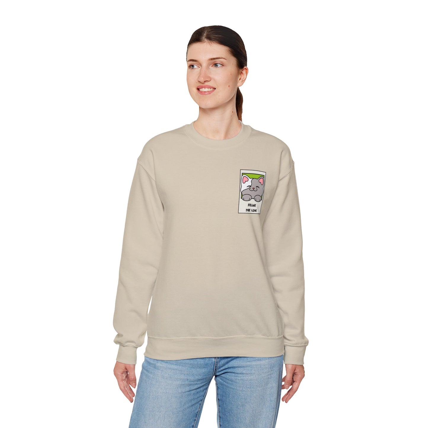 Pocket Cat Sweatshirt Unisex Cat Heart Sweatshirt Valentines Day Gift 50 Percent Cotton Poly Blend