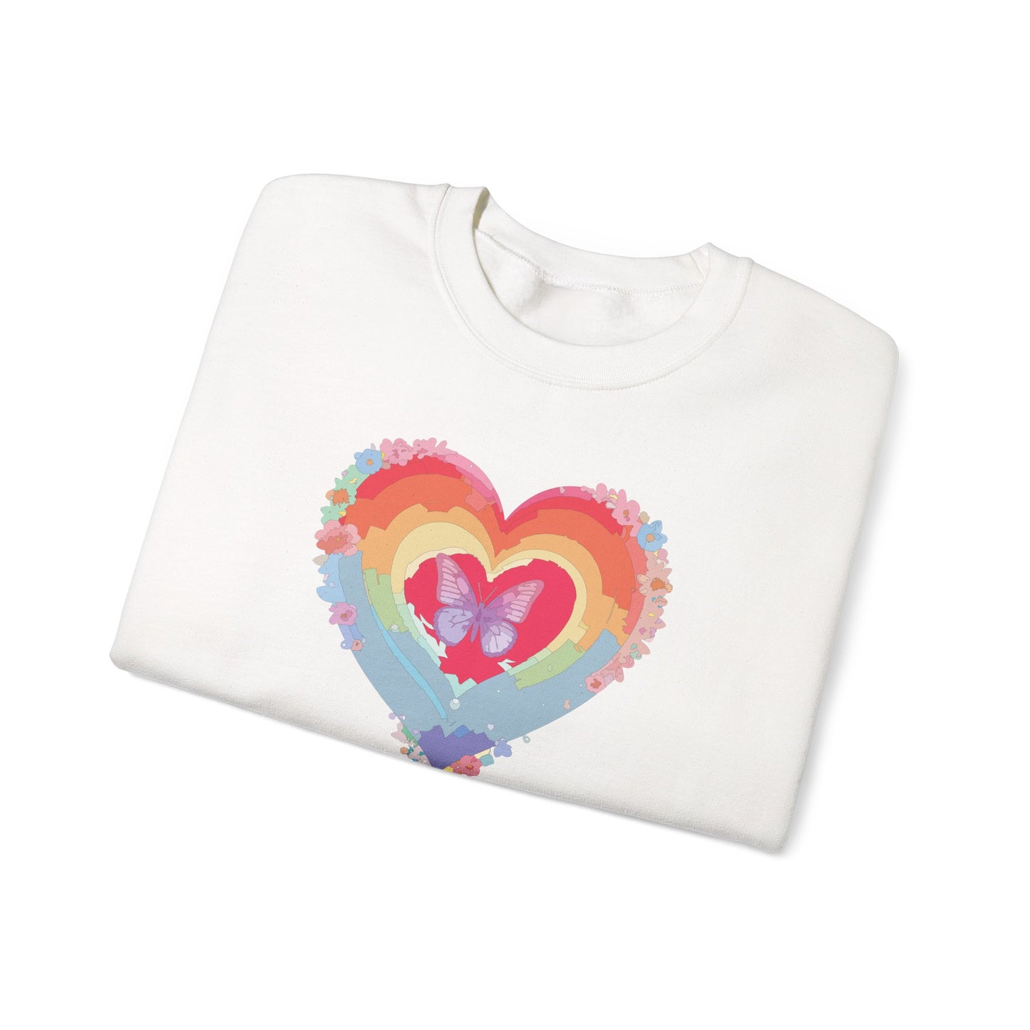 Rainbow Heart Floral Sweatshirt For Valentines Day Unisex Heavy Blend Crewneck Warm