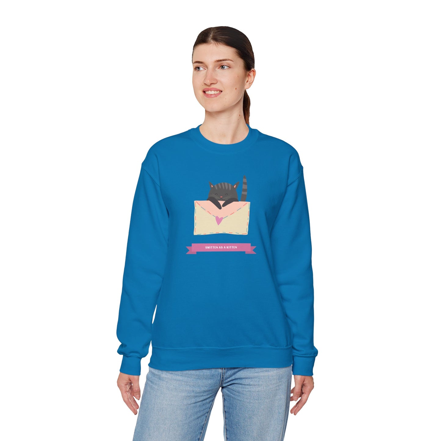 Cat Heart Sweatshirt Love For Cat Lovers Unisex Crewneck Fifty Fifty Cotton Poly Blend Gildan 18000