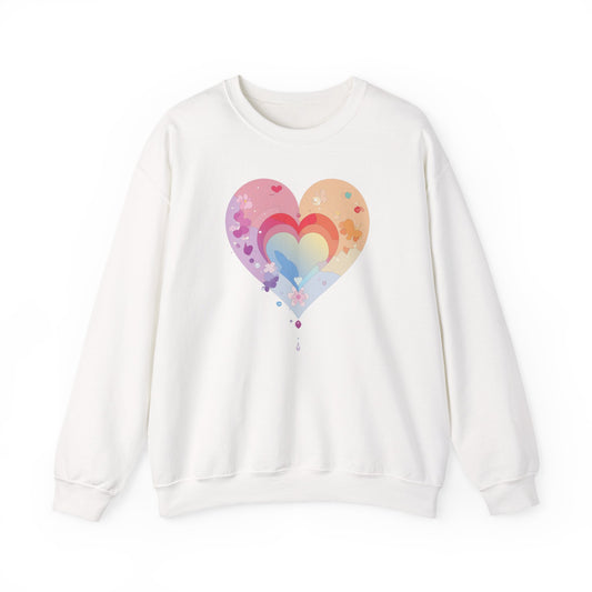 Rainbow Heart Floral Sweatshirt Unisex Valentines Day Gift Cozy Crewneck Sweatshirt