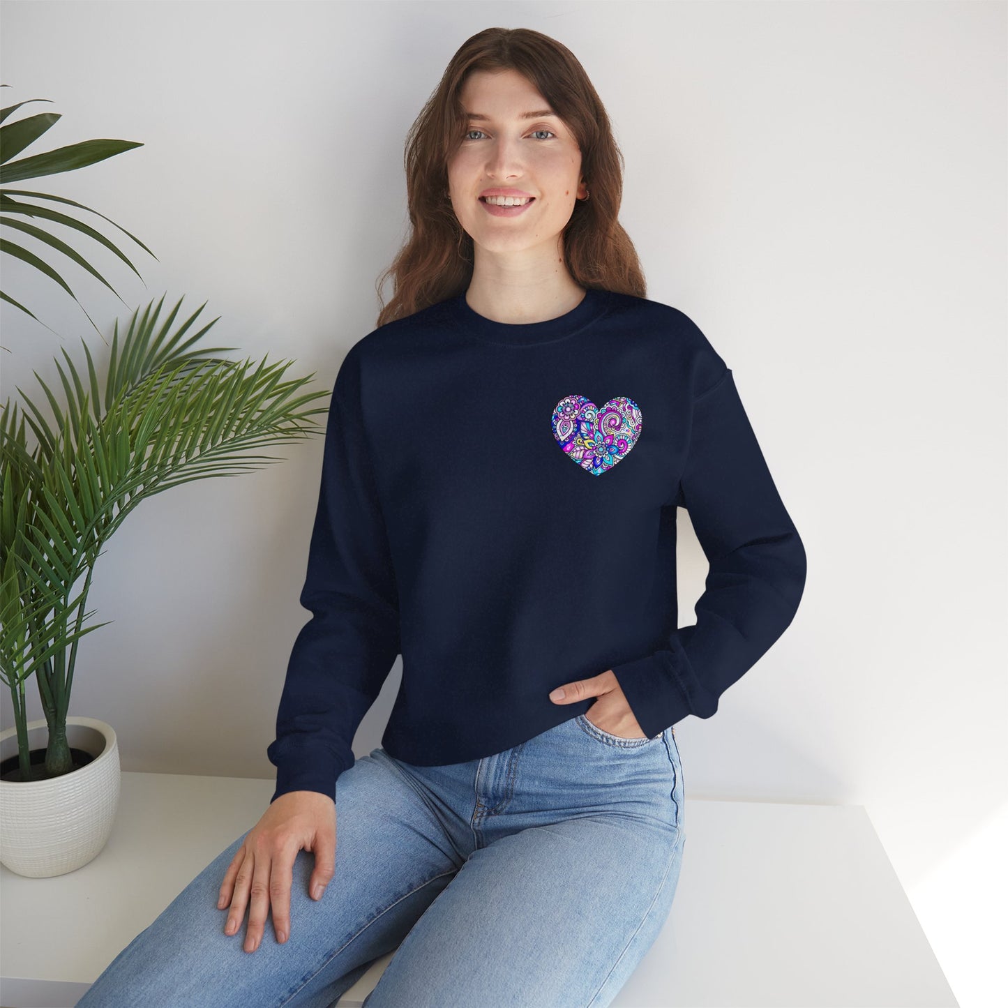 Floral Heart Sweatshirt Valentines Day Unisex Crewneck Gildan 18000 Heavy Blend Cotton Polyester