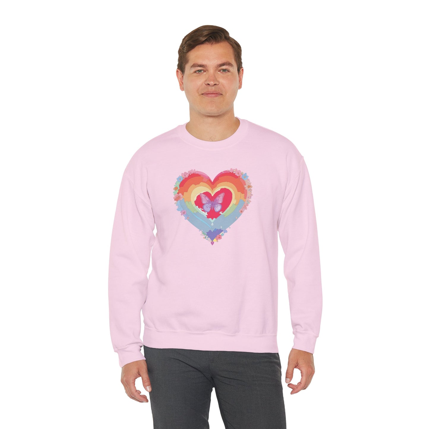 Rainbow Heart Floral Sweatshirt For Valentines Day Unisex Heavy Blend Crewneck Warm