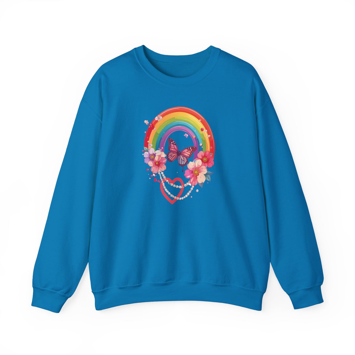 Rainbow Heart Floral Sweatshirt Unisex Valentines Day Love Gift Gildan 18000 Sweatshirt