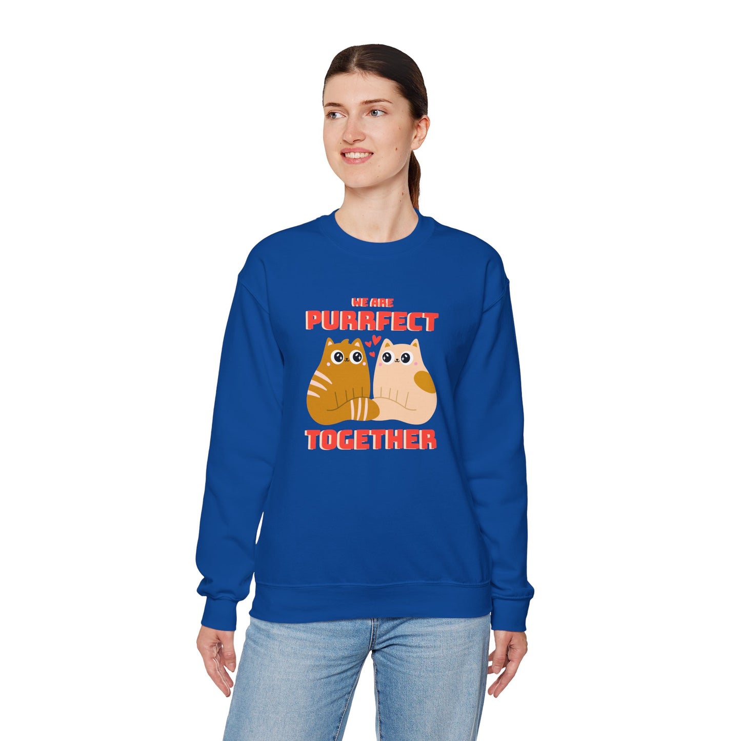 Cat Heart Sweatshirt Unisex 50/50 Cotton-Poly Blend Valentine Gift For Cat Lovers