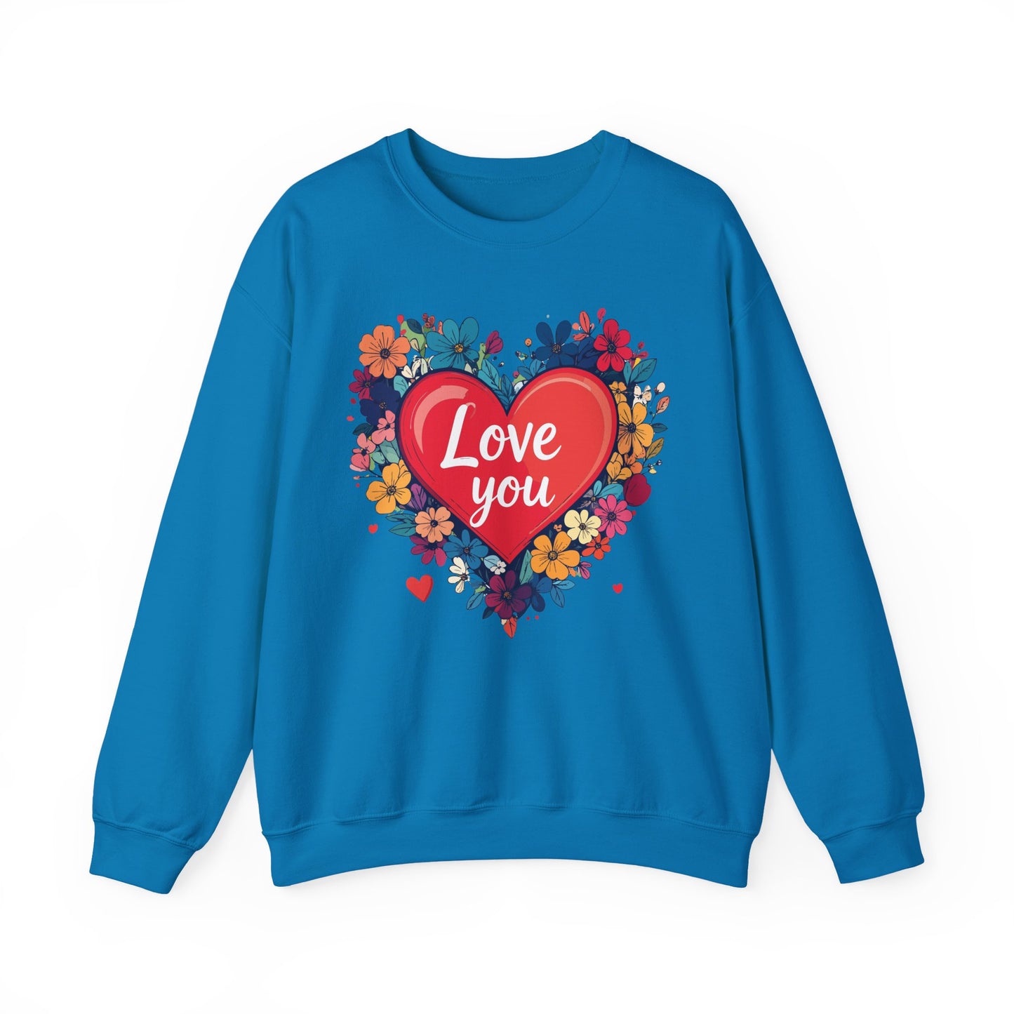 Unisex Floral Heart Sweatshirt Valentines Day Gift Cozy Crewneck Fifty Fifty Blend