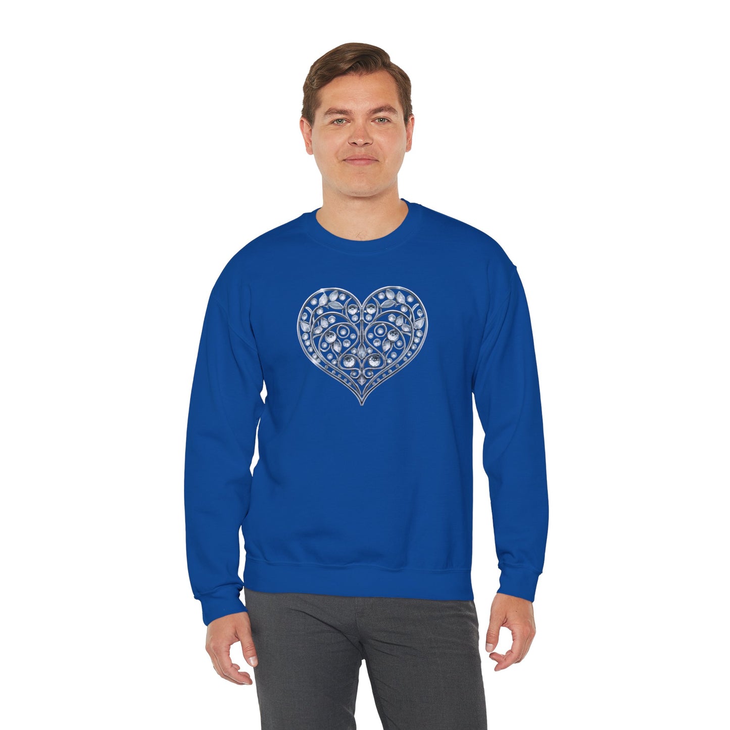Big Crystal Heart Sweatshirt Unisex Fifty Fifty Cotton Poly Crewneck Valentines Day Sweatshirt