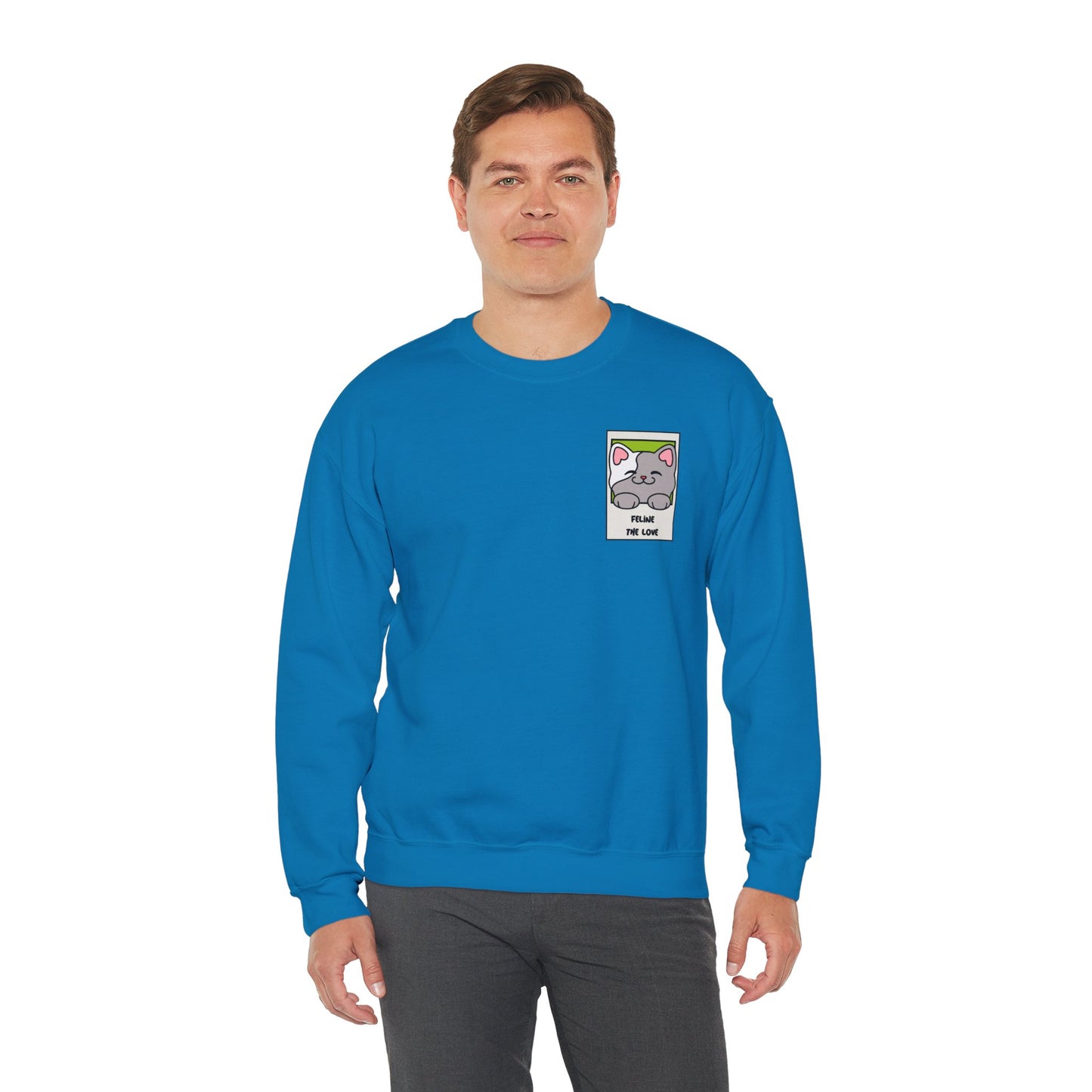 Pocket Cat Sweatshirt Unisex Cat Heart Sweatshirt Valentines Day Gift 50 Percent Cotton Poly Blend
