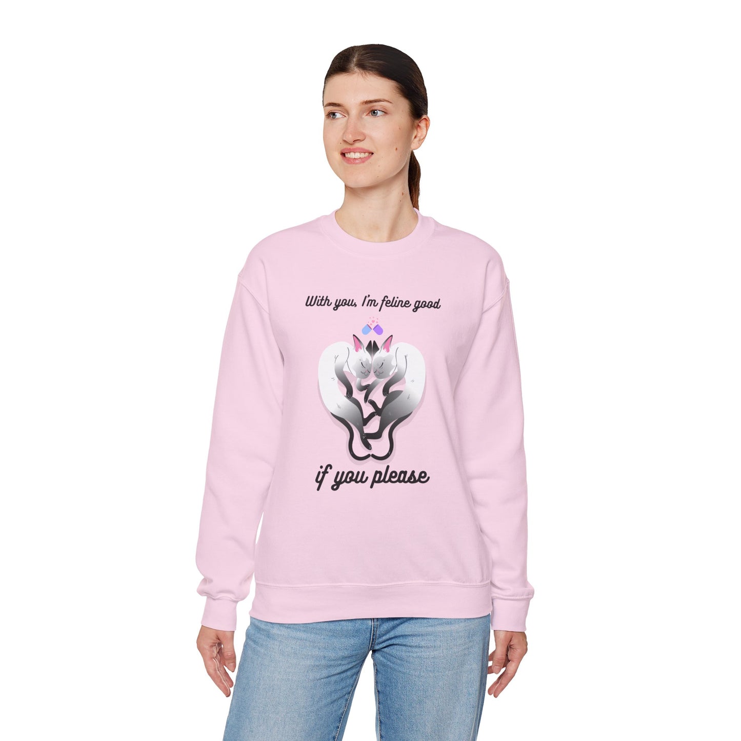 Double Cat Heart Sweatshirt Unisex Fifty Fifty Cotton Poly Valentines Day Sweatshirt