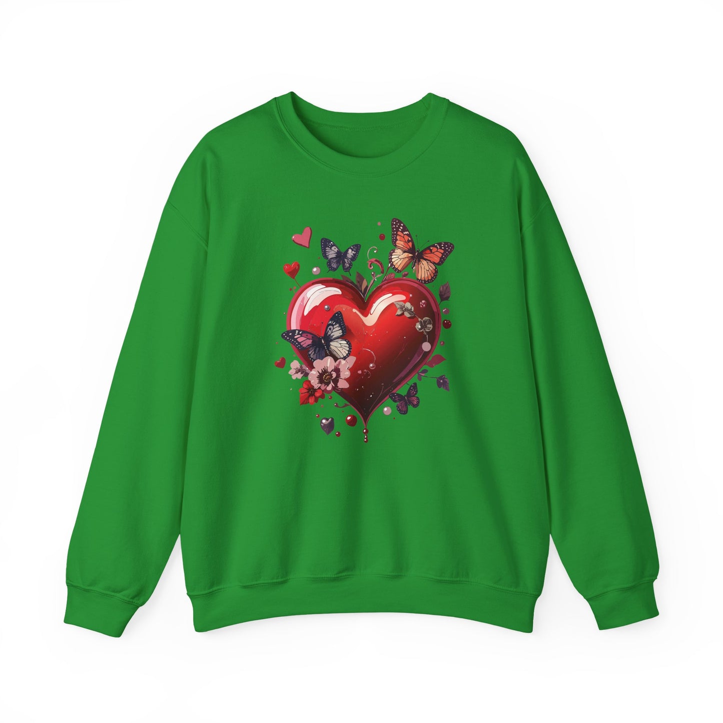 Unisex Heavy Blend Crewneck Sweatshirt Red Heart Floral Design Valentines Day Gift