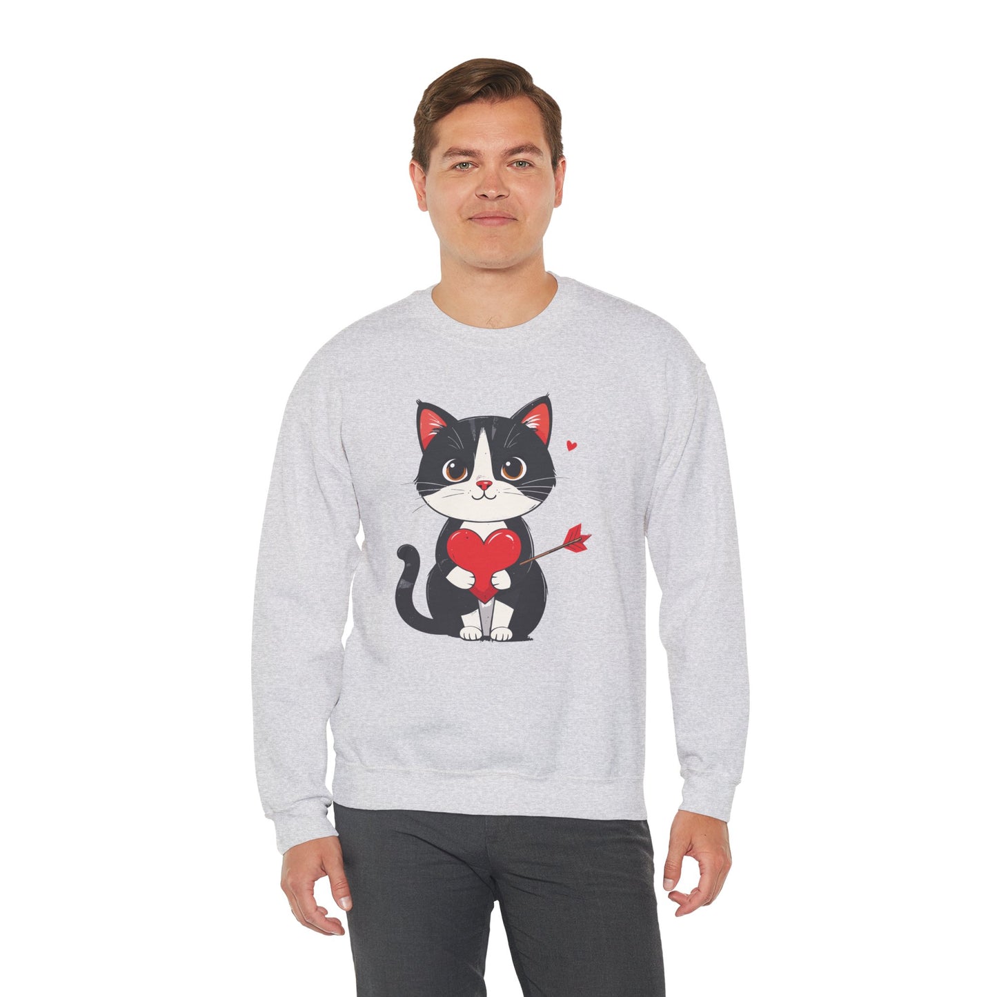 Cat Heart Sweatshirt, Heart Sweatshirt, Cat Sweatshirt, Valentine's Day Sweatshirt, 50/50 Cotton-Poly Animal Sweatshirt 110