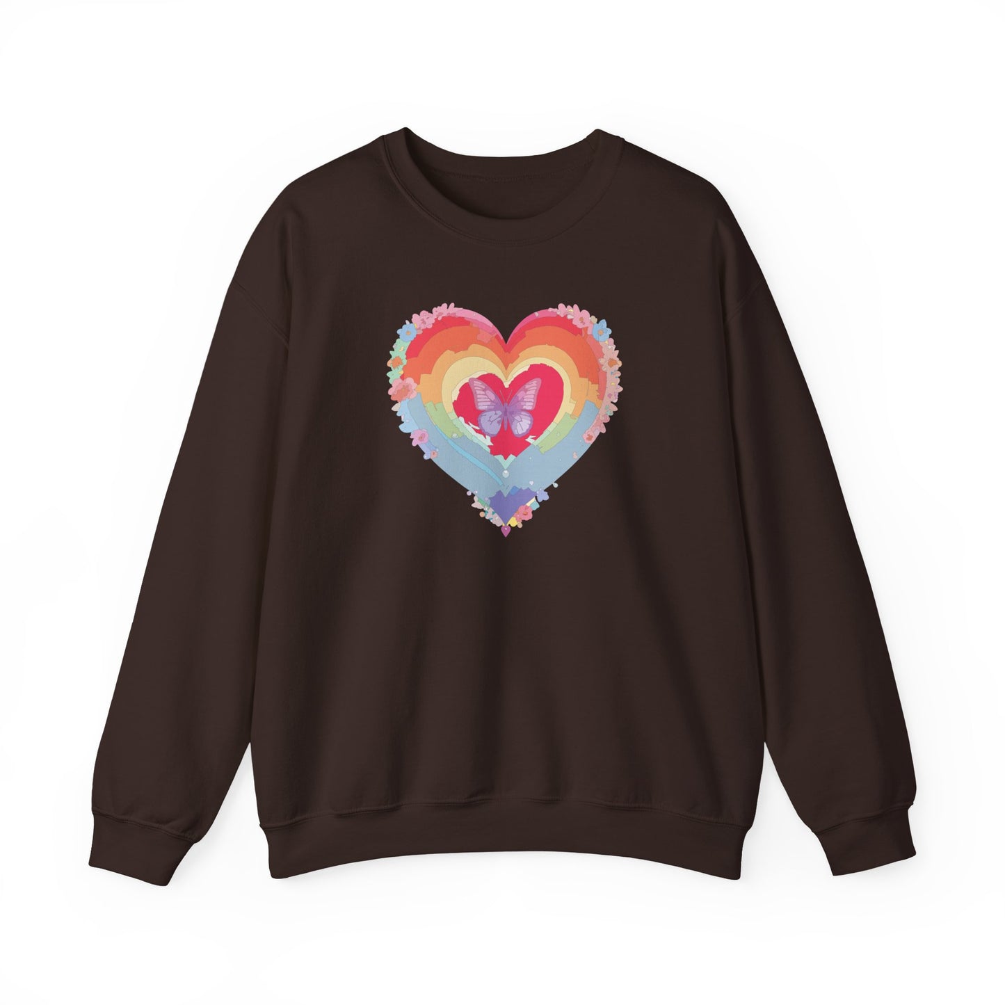 Rainbow Heart Floral Sweatshirt For Valentines Day Unisex Heavy Blend Crewneck Warm