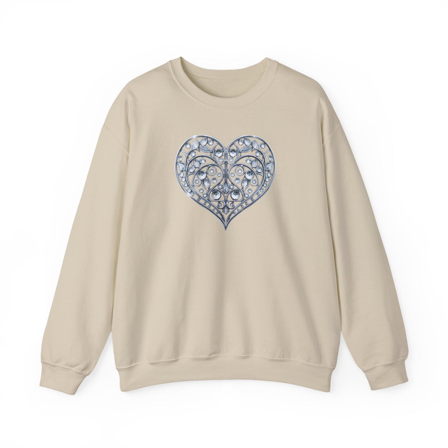 Big Crystal Heart Sweatshirt Unisex Fifty Fifty Cotton Poly Crewneck Valentines Day Sweatshirt