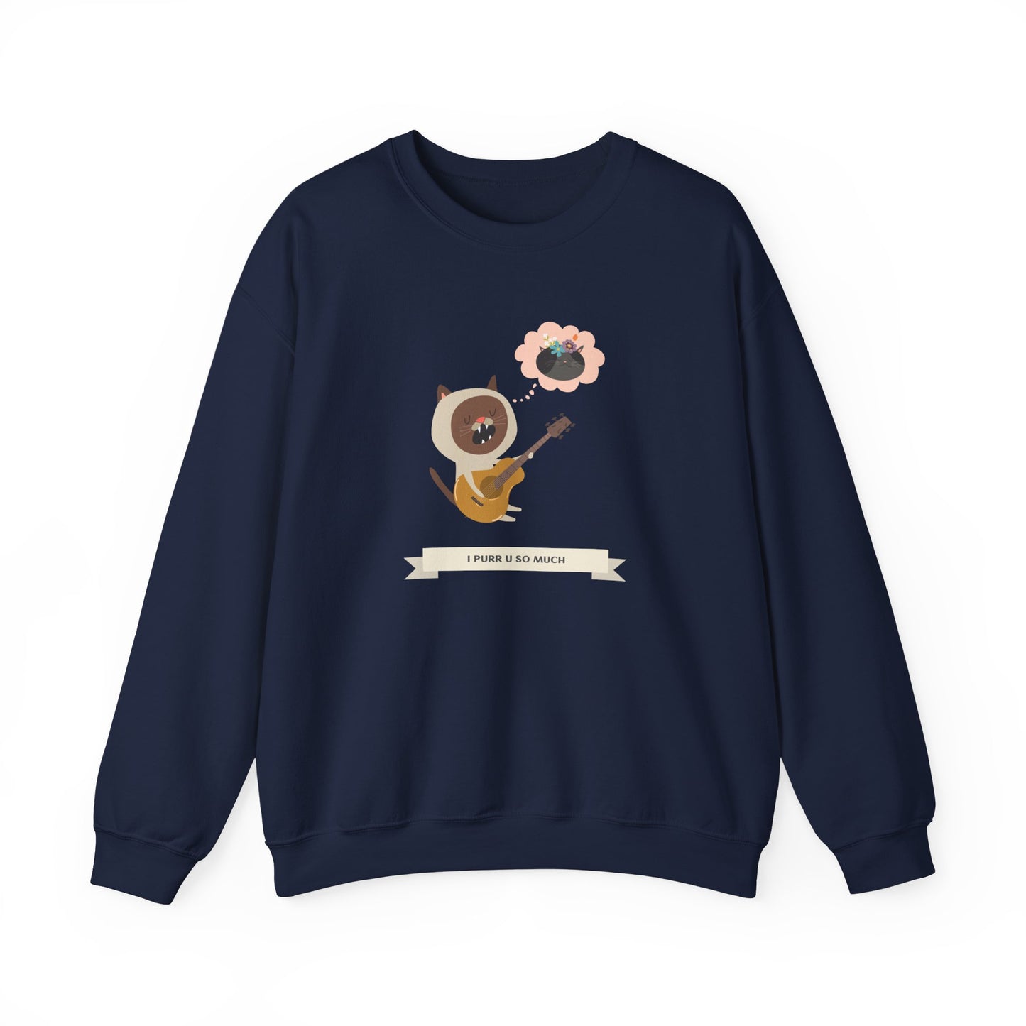 Cat with Guitar Sweatshirt, Love Sweatshirt, Cat Sweatshirt, Valentine's Day Sweatshirt, 50/50 Cotton-Poly Animal Sweatshirt 127
