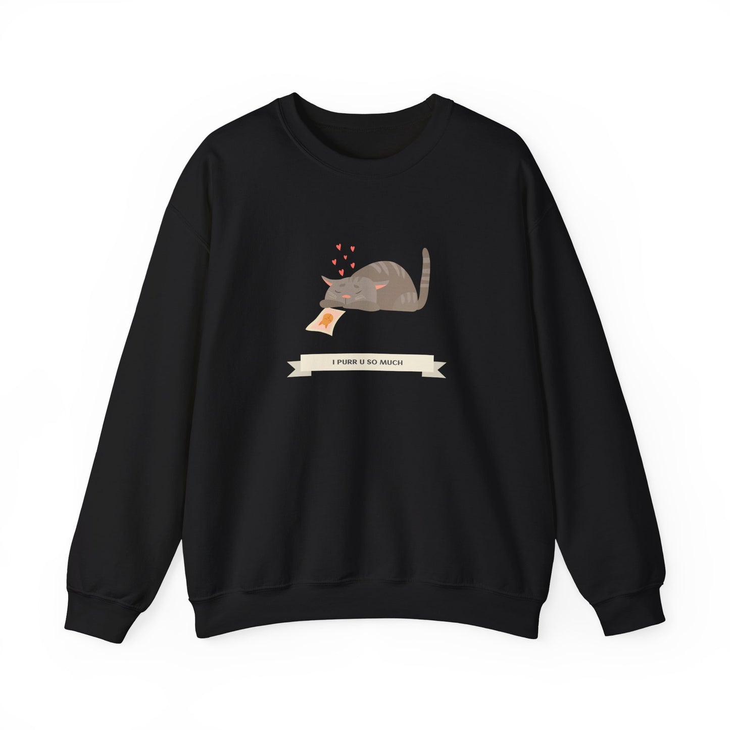 Cat Heart Sweatshirt Unisex 50/50 Cotton Poly Valentine Day Crewneck Gildan 18000