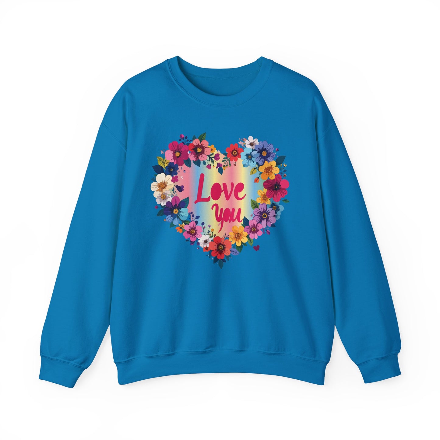 Valentines Day Floral Heart Sweatshirt Unisex Crewneck Floral Love You Gildan 18000 Heavy Blend