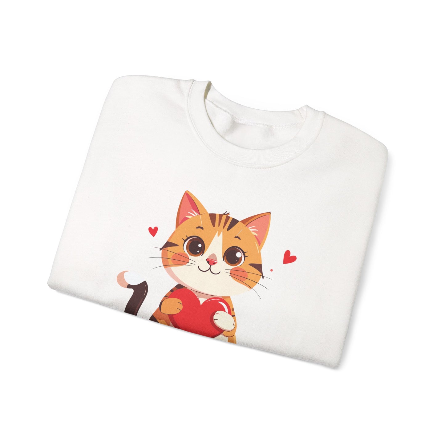 Cat Heart Sweatshirt, Heart Sweatshirt, Cat Sweatshirt, Valentine's Day Sweatshirt, 50/50 Cotton-Poly Animal Sweatshirt 103