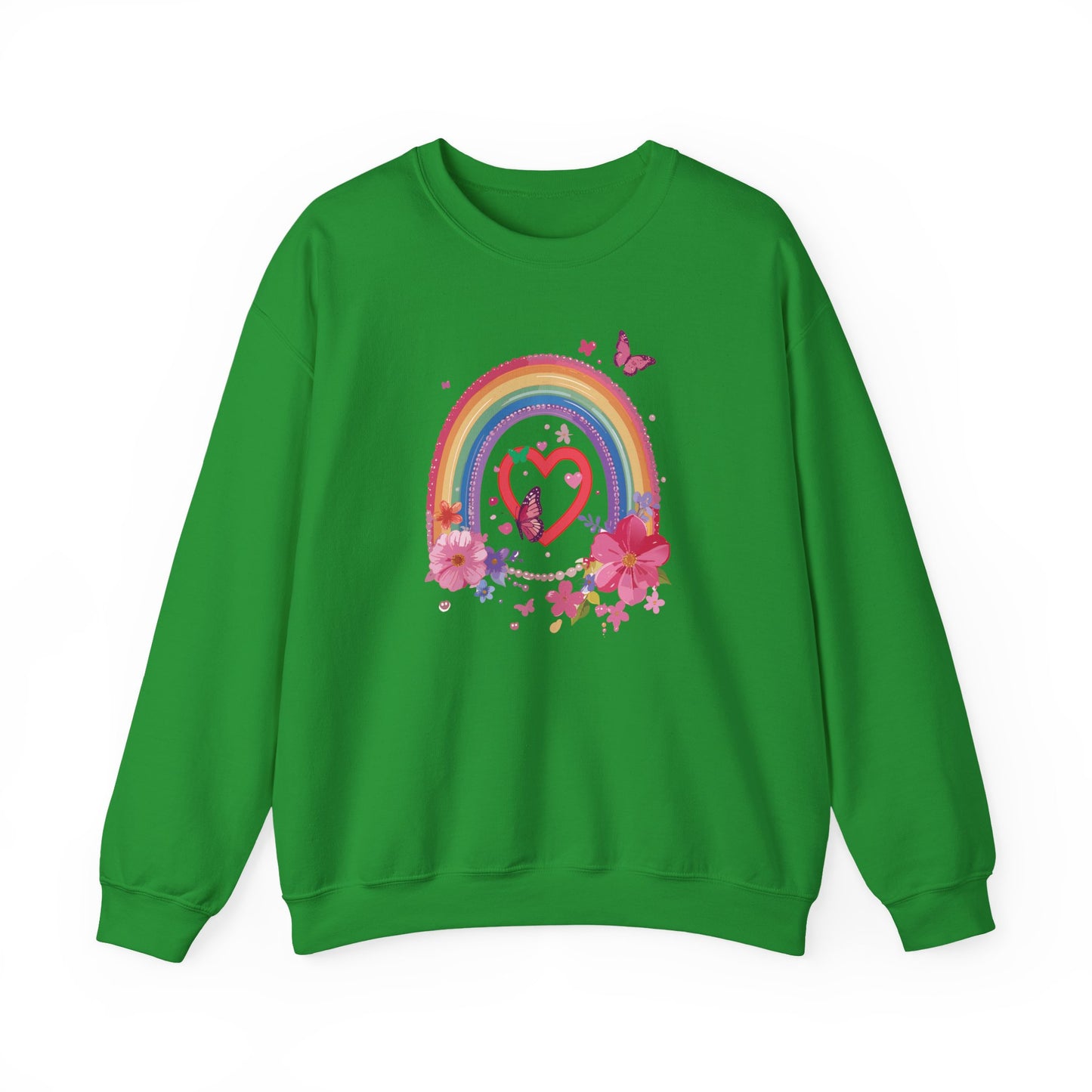 Rainbow Heart Floral Sweatshirt For Valentines Day Unisex Crewneck Gildan 18000 Premium