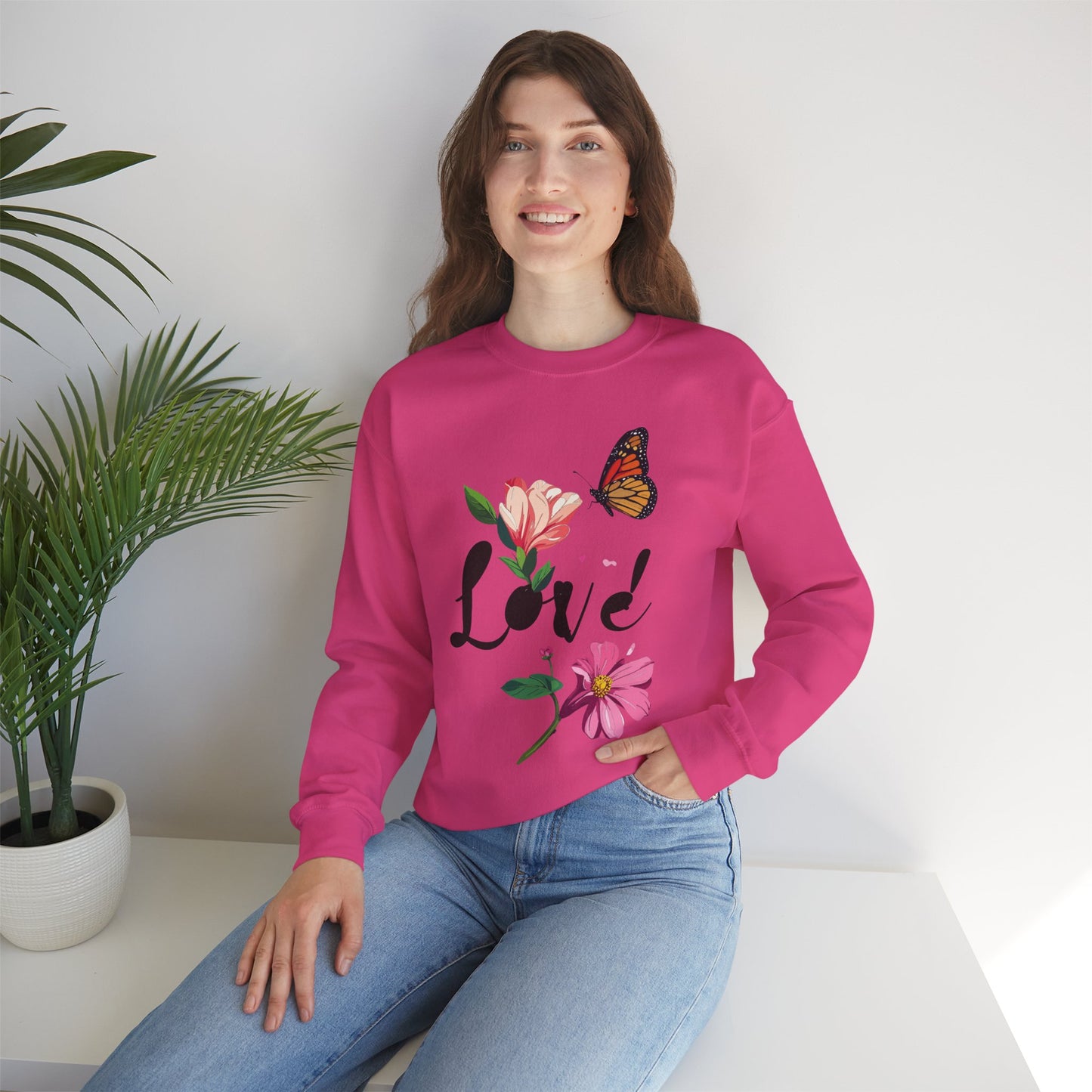 Floral Love Sweatshirt, Floral Butterfly Sweatshirt, Love Sweatshirt, Valentine's Day Sweatshirt, Floral Sweatshirt 120