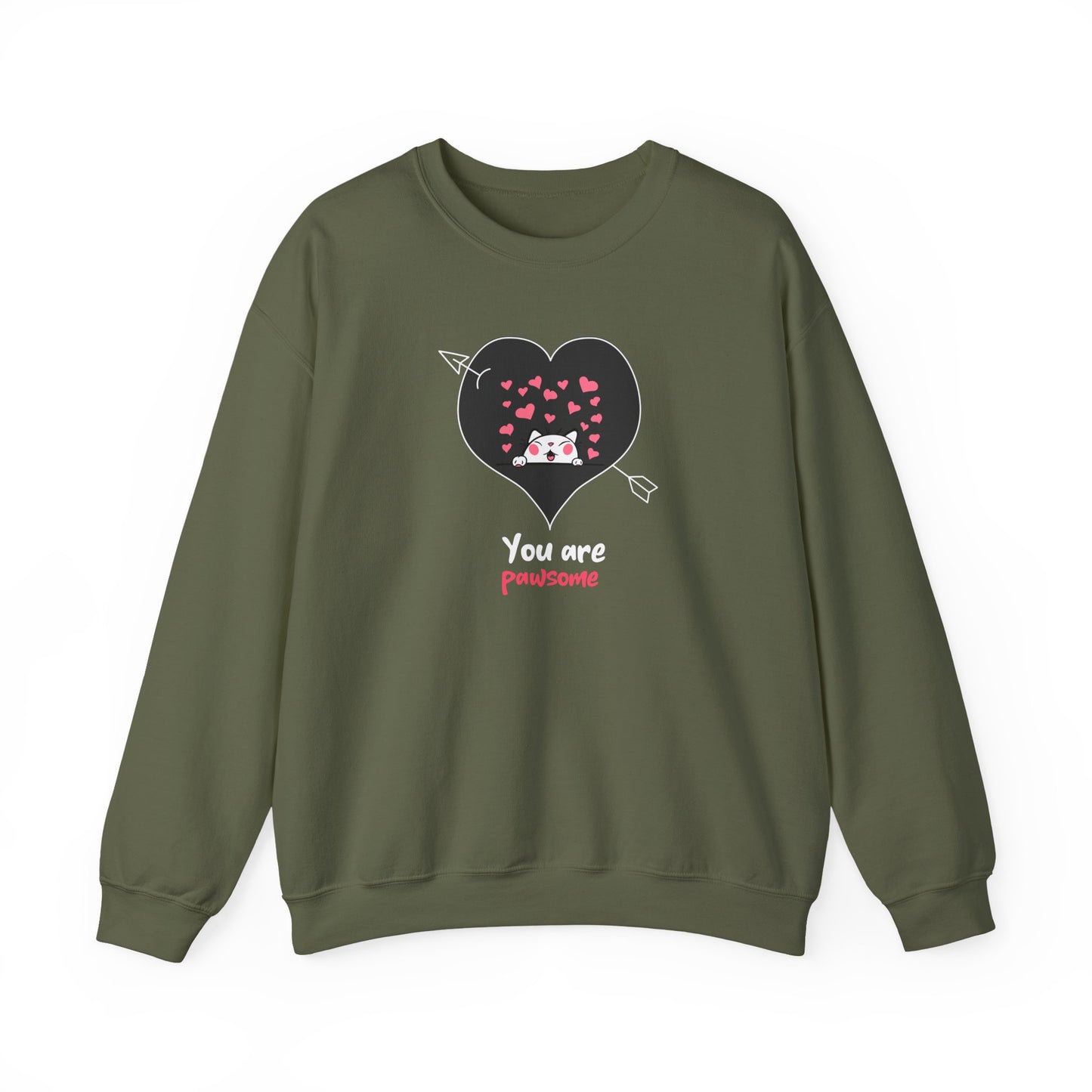 Cat Heart Sweatshirt Valentines Day Fifty Fifty Cotton Poly Unisex Crewneck Gift Idea