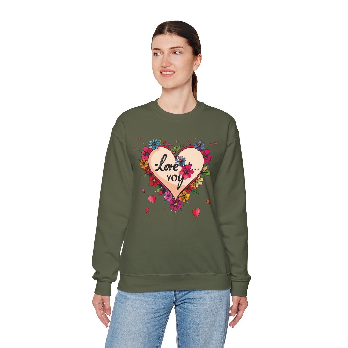 Floral Heart Love Sweatshirt Floral Heart Valentines Day Unisex Crewneck Fifty Fifty Cotton Polyester