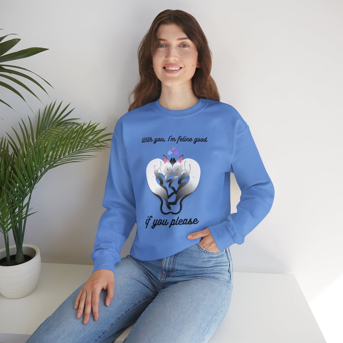 Double Cat Heart Sweatshirt Unisex Fifty Fifty Cotton Poly Valentines Day Sweatshirt