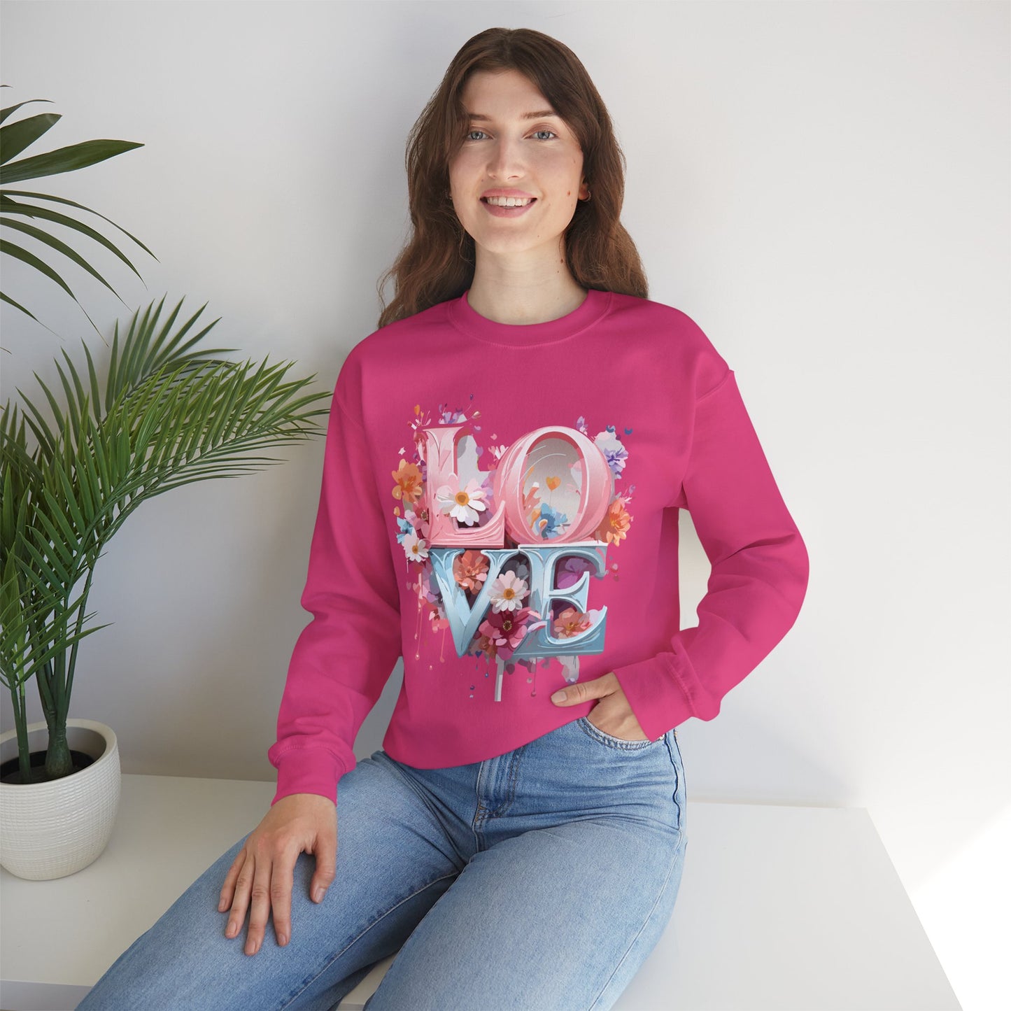 Floral Love Sweatshirt, Valentine's Day Sweatshirt, Love Flower Sweatshirt