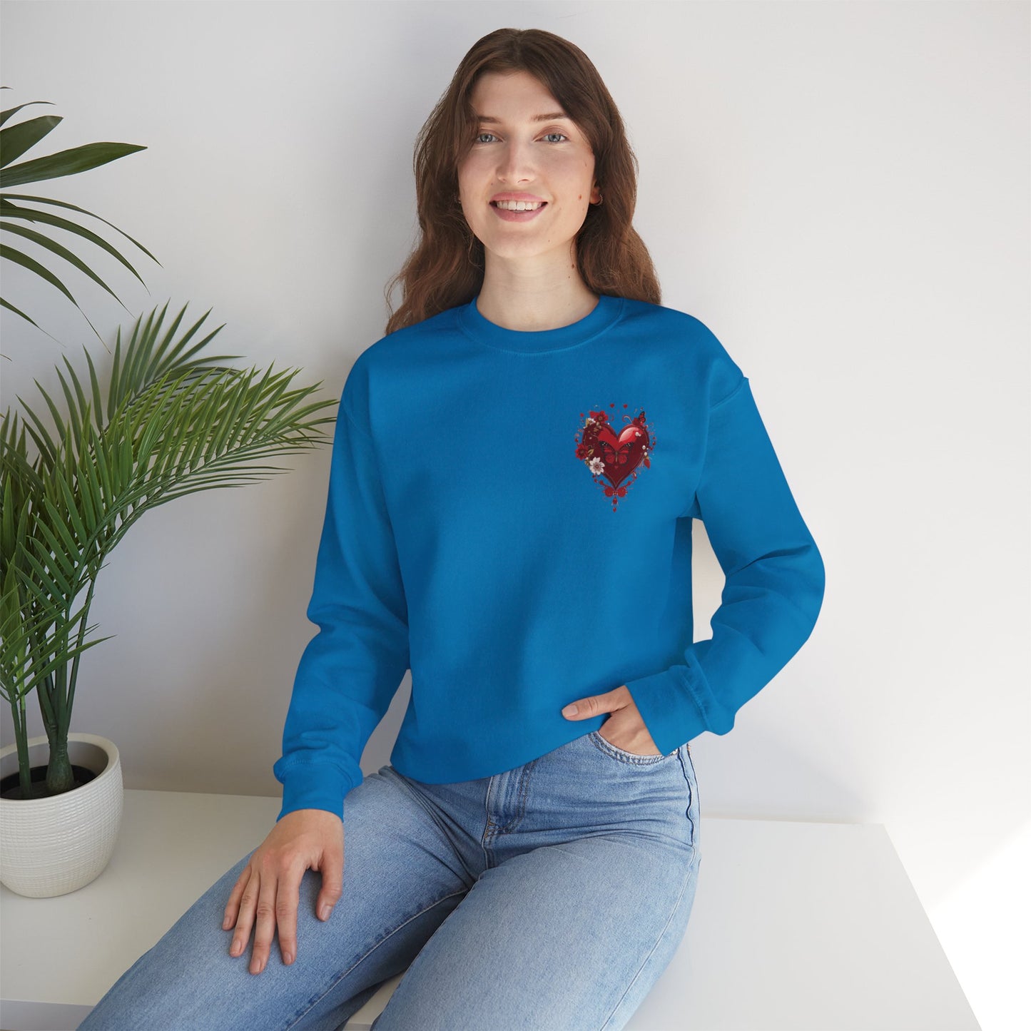 Floral Red Heart Sweatshirt Unisex Valentines Day Love Print Cozy Heavy Blend Crewneck