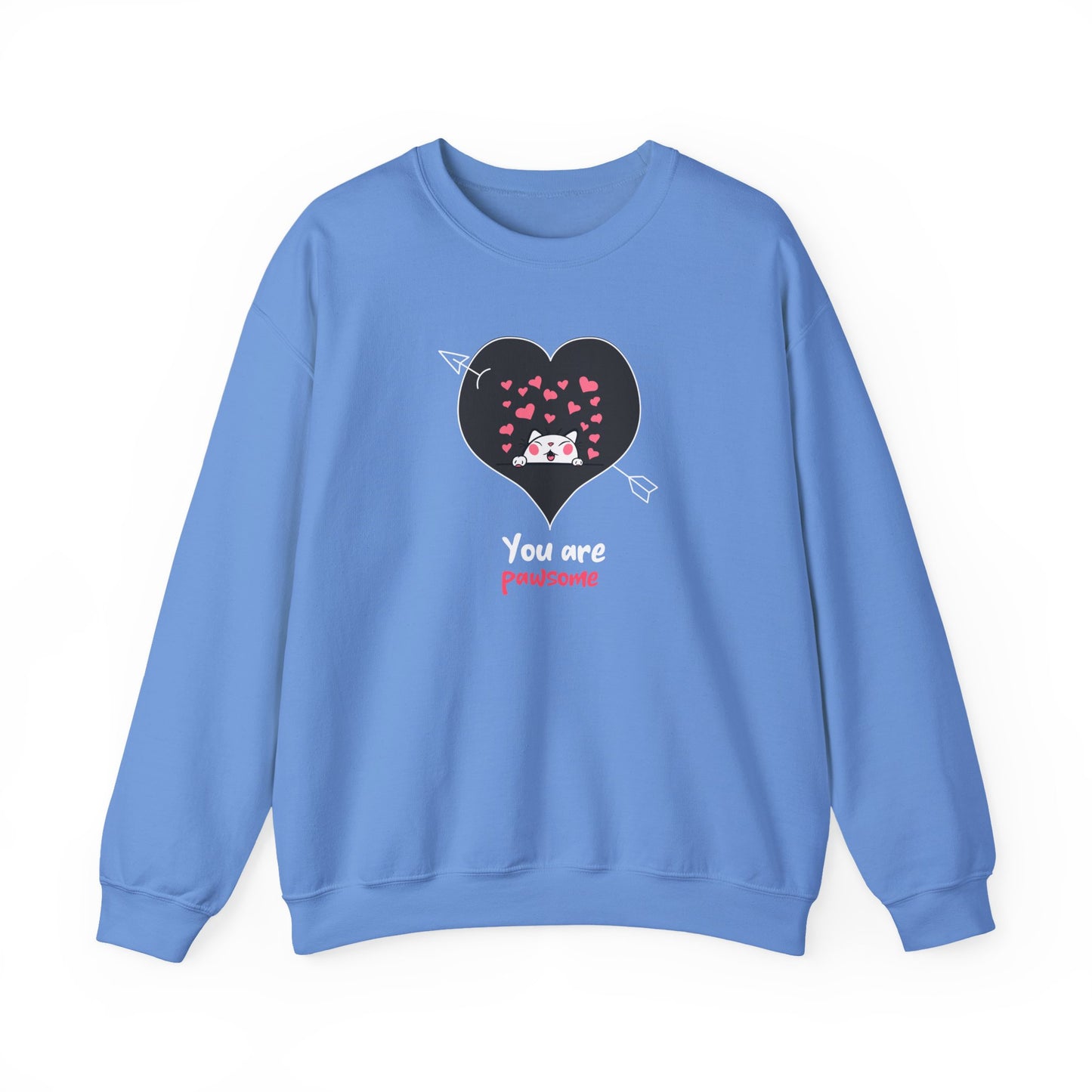 Cat Heart Sweatshirt Valentines Day Fifty Fifty Cotton Poly Unisex Crewneck Gift Idea