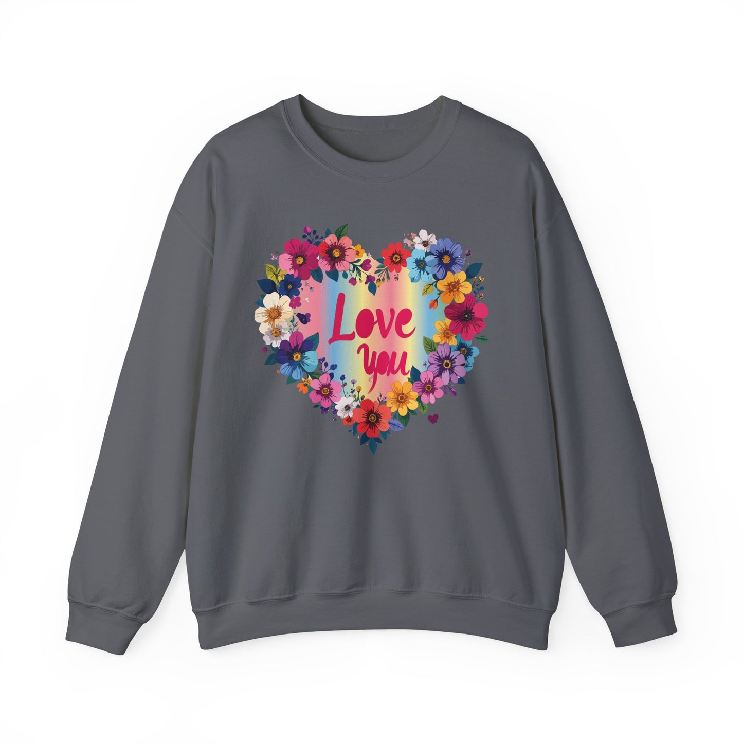 Valentines Day Floral Heart Sweatshirt Unisex Crewneck Floral Love You Gildan 18000 Heavy Blend