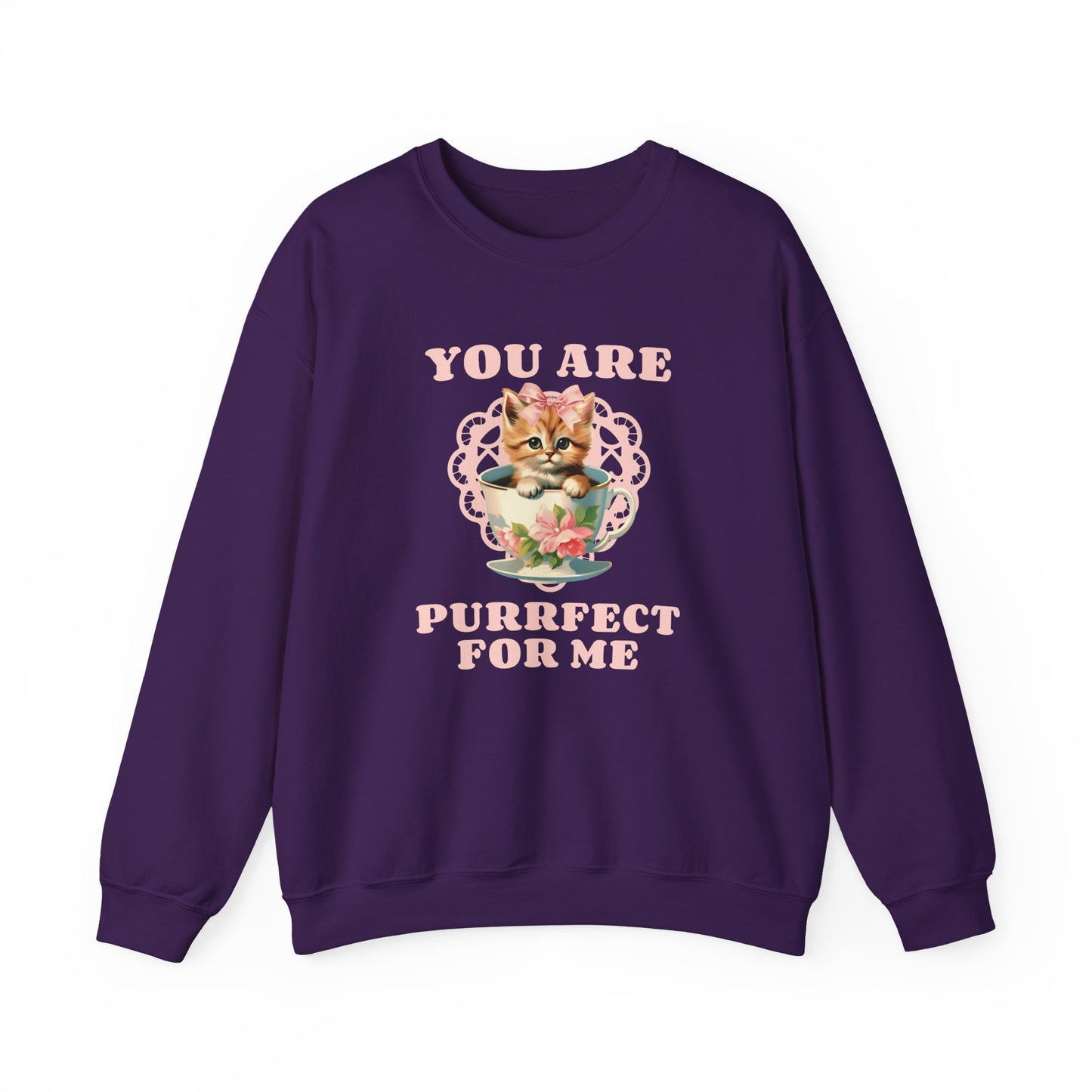 Cat Sweatshirt With Heart Print Valentines Day Unisex 50 50 Cotton Poly Crewneck