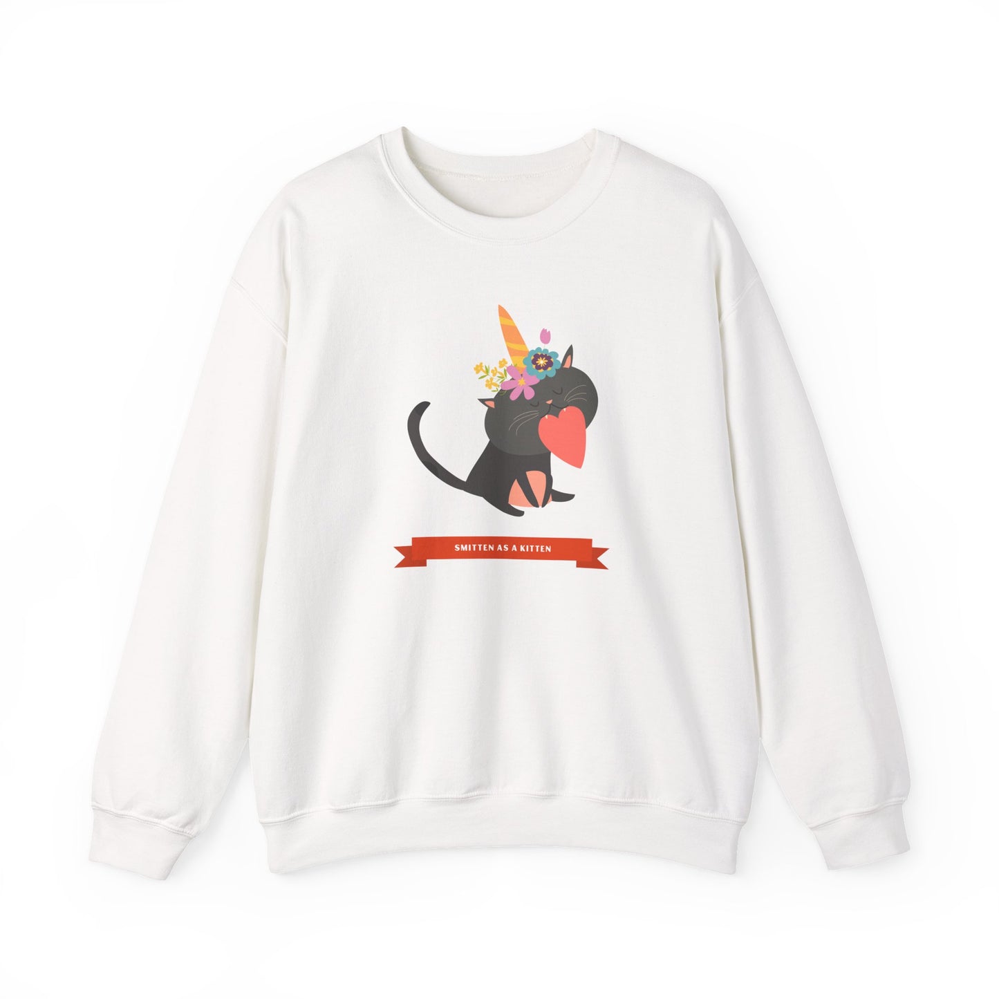 Cat Heart Sweatshirt Unisex Valentine Gift 50/50 Cotton-Poly Crewneck Gildan 18000