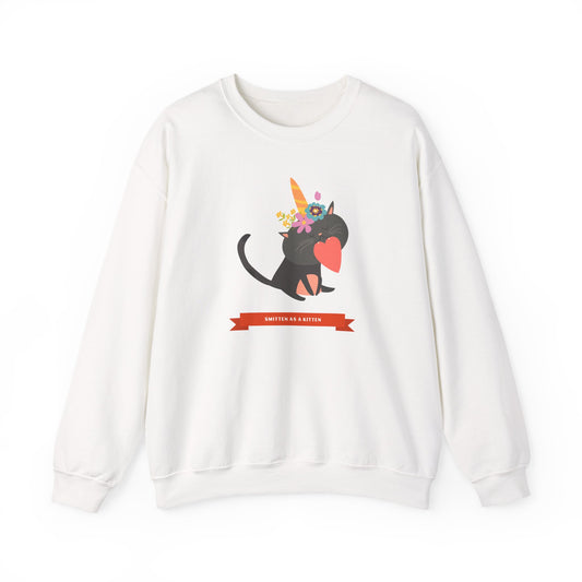 Cat Heart Sweatshirt Unisex Valentine Gift 50/50 Cotton-Poly Crewneck Gildan 18000