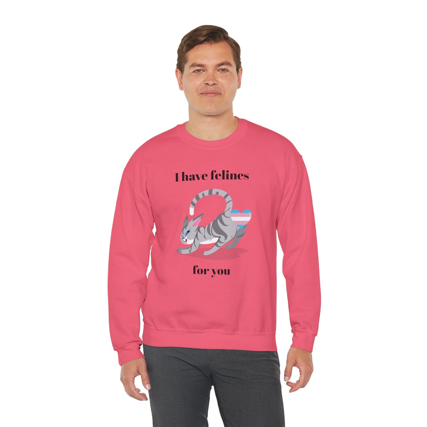 Cat Heart Sweatshirt Unisex Valentine Design 50 50 Cotton Poly Gildan 18000 Crewneck