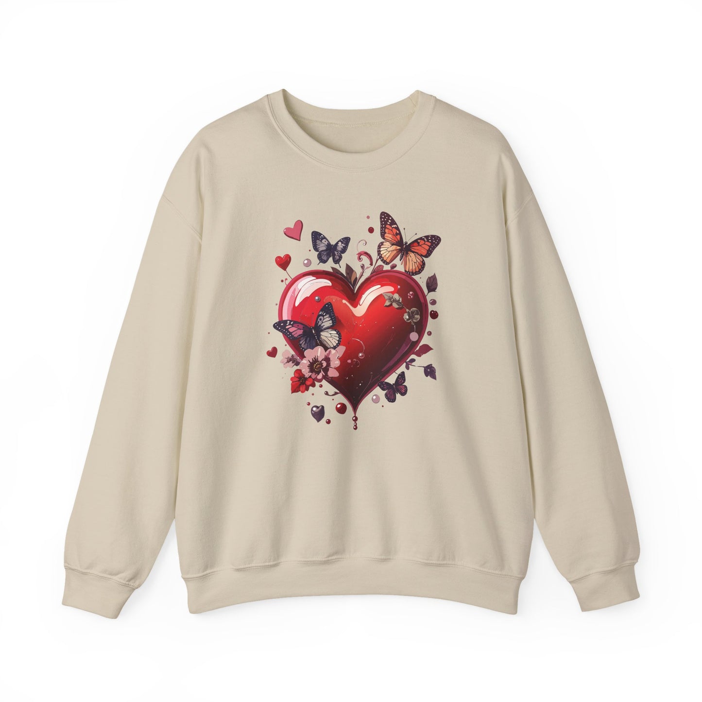 Unisex Heavy Blend Crewneck Sweatshirt Red Heart Floral Design Valentines Day Gift