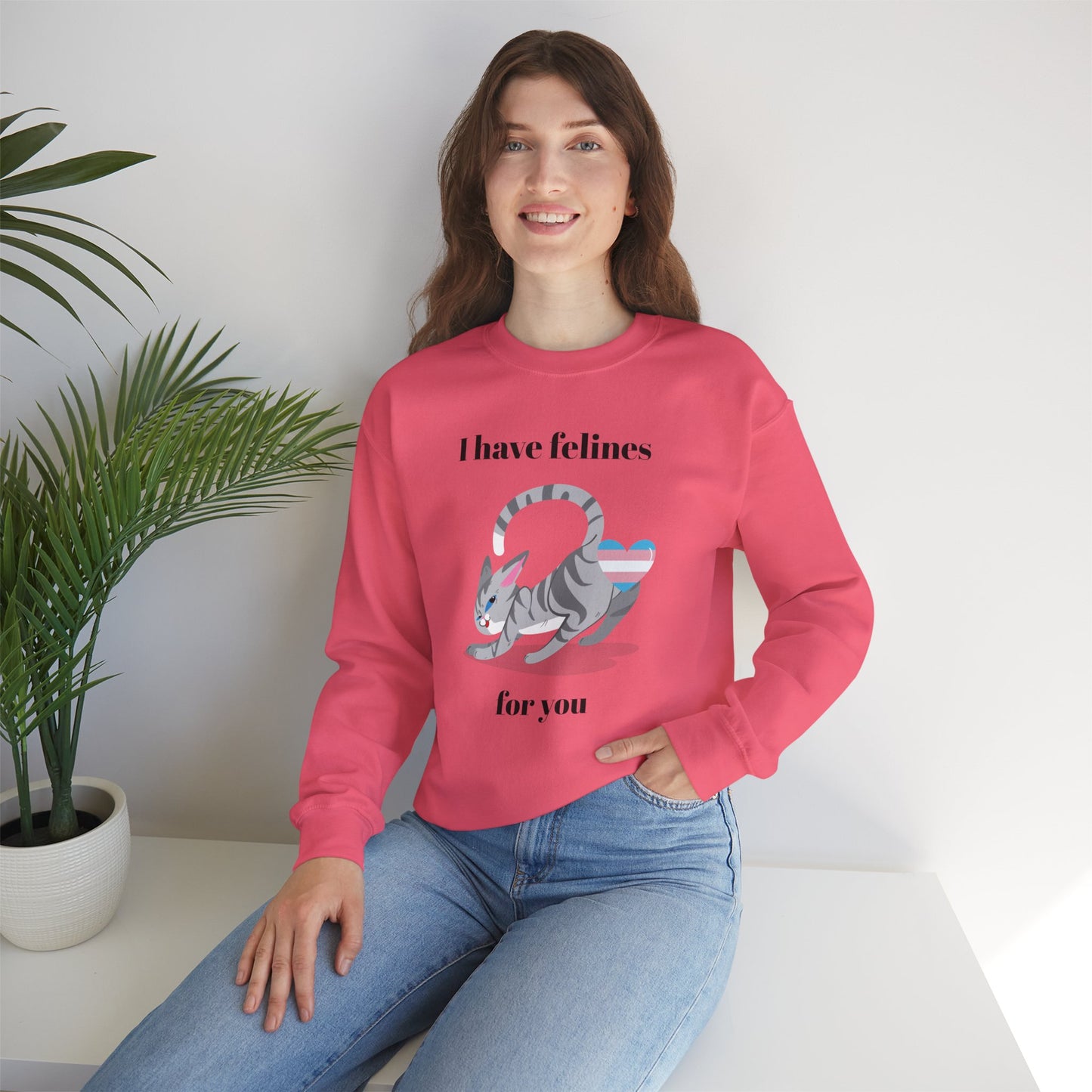 Cat Heart Sweatshirt Unisex Valentine Design 50 50 Cotton Poly Gildan 18000 Crewneck