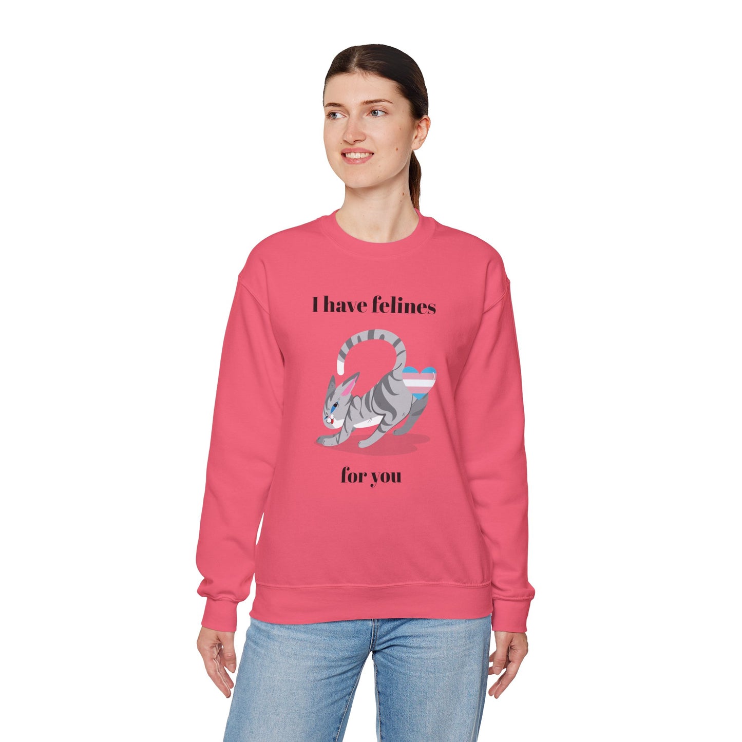 Cat Heart Sweatshirt Unisex Valentine Design 50 50 Cotton Poly Gildan 18000 Crewneck