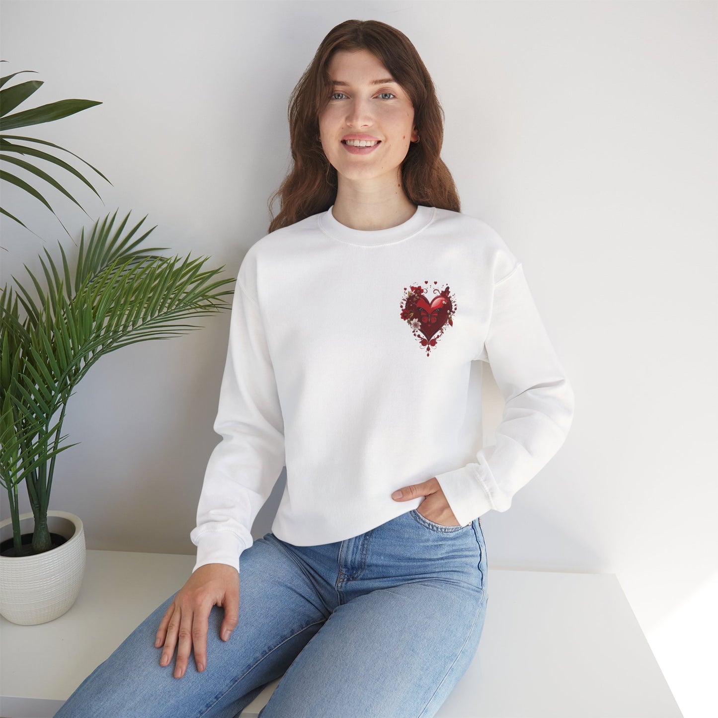 Floral Red Heart Sweatshirt Unisex Valentines Day Love Print Cozy Heavy Blend Crewneck