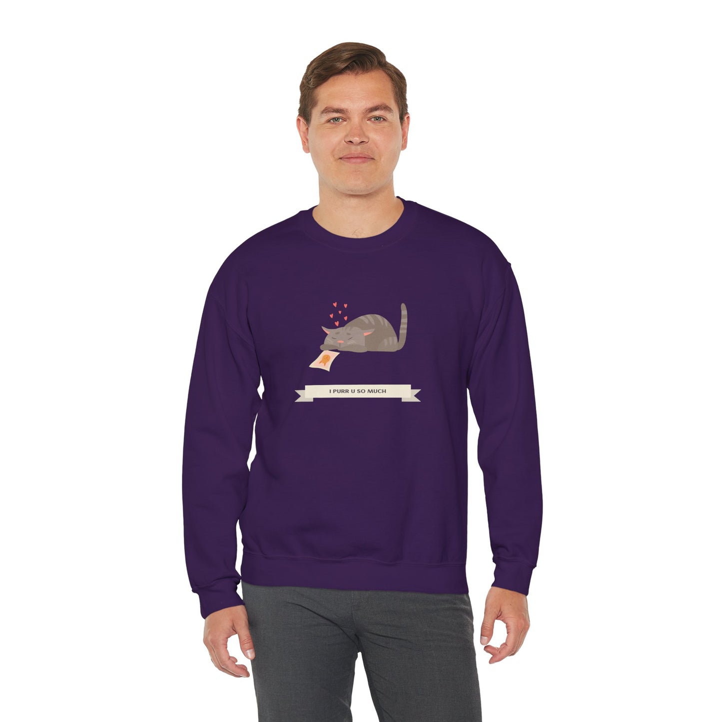 Cat Heart Sweatshirt Unisex 50/50 Cotton Poly Valentine Day Crewneck Gildan 18000