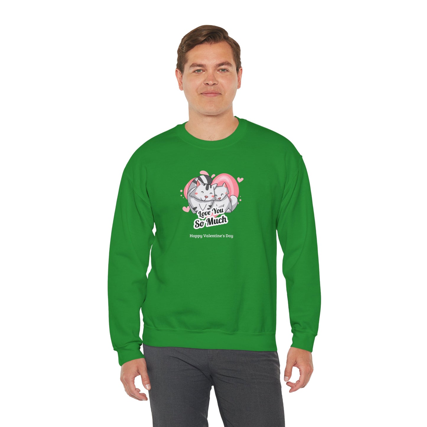 Cat Heart Sweatshirt Valentines Day Unisex 50 50 Cotton Poly Crewneck Gildan 18000