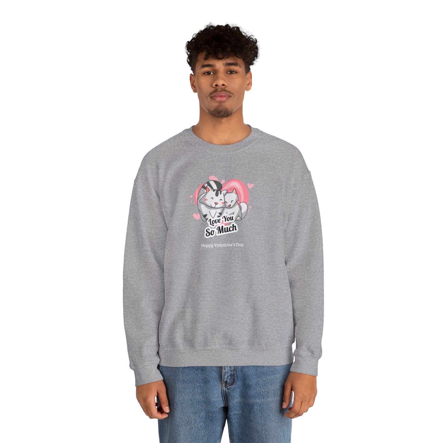 Cat Heart Sweatshirt Valentines Day Unisex 50 50 Cotton Poly Crewneck Gildan 18000