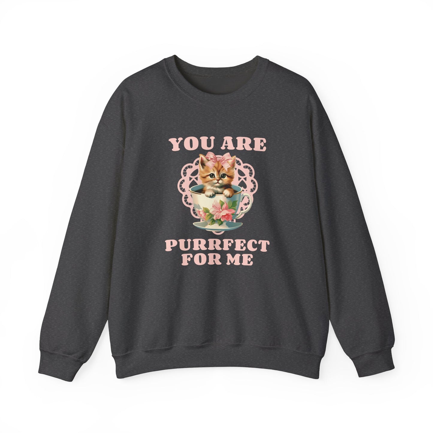 Cat Sweatshirt With Heart Print Valentines Day Unisex 50 50 Cotton Poly Crewneck