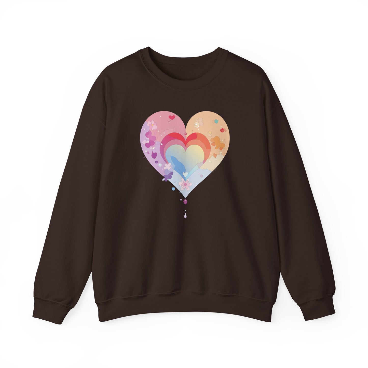 Rainbow Heart Floral Sweatshirt Unisex Valentines Day Gift Cozy Crewneck Sweatshirt